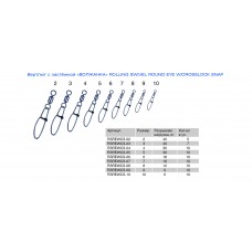 Вертлюг с застежкой "ВОЛЖАНКА" Rolling Swivel Round Eye W/Duo Lock Snap # 5 тест 25кг (10шт) RSREWDLS-05